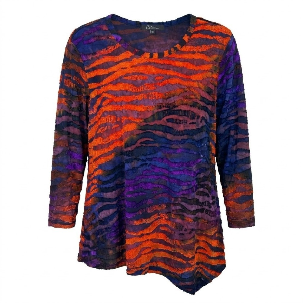 NEW Calessa Women's‎ 2X Rust Multi Zebra Print Textured Tunic Shirt